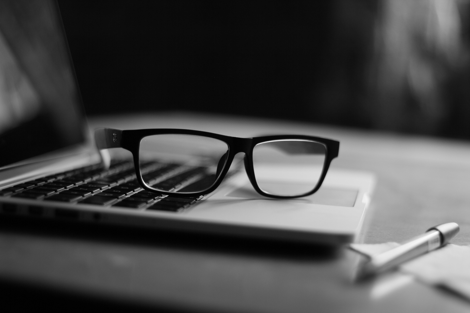 Laptop and Glasses in black & white